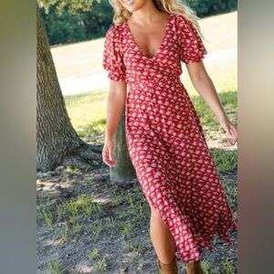 NATURAL LIFE Sophia Red Floral Rayon Wrap Dress